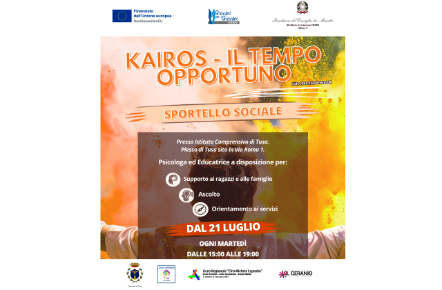 “Kairos – Il tempo opportuno”: attivo a Tusa il nuovo Sportello Sociale per ragazzi e famiglie